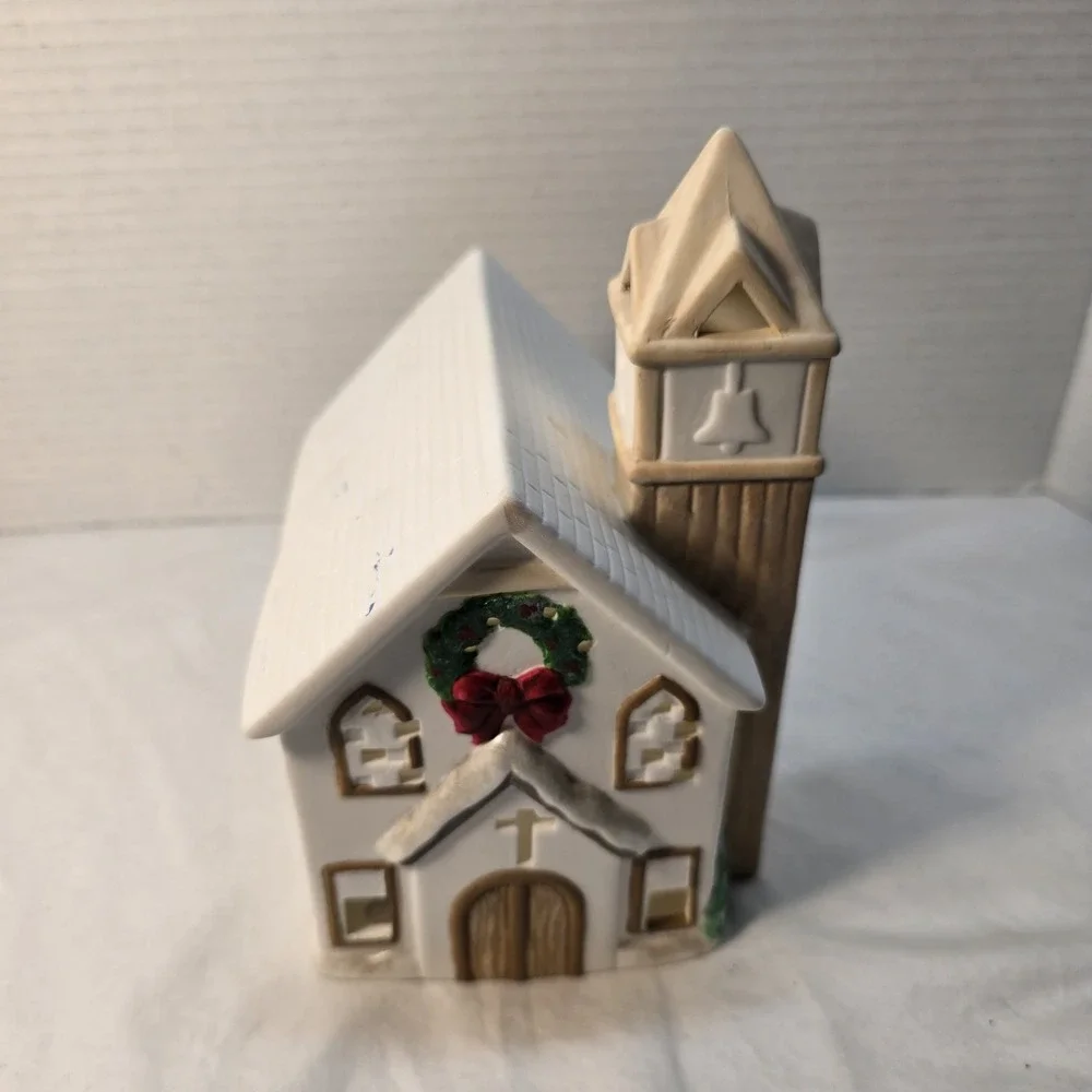 Ceramic Christmas Church House Village Decoration with Wreath‎ Bell Tower